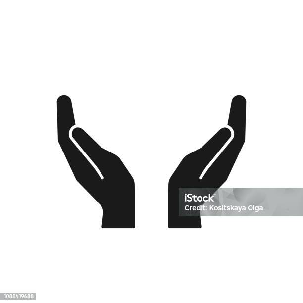 Black Isolated Icon Of Two Hands On White Background Silhouette Of Hands Flat Design Stock Illustration - Download Image Now