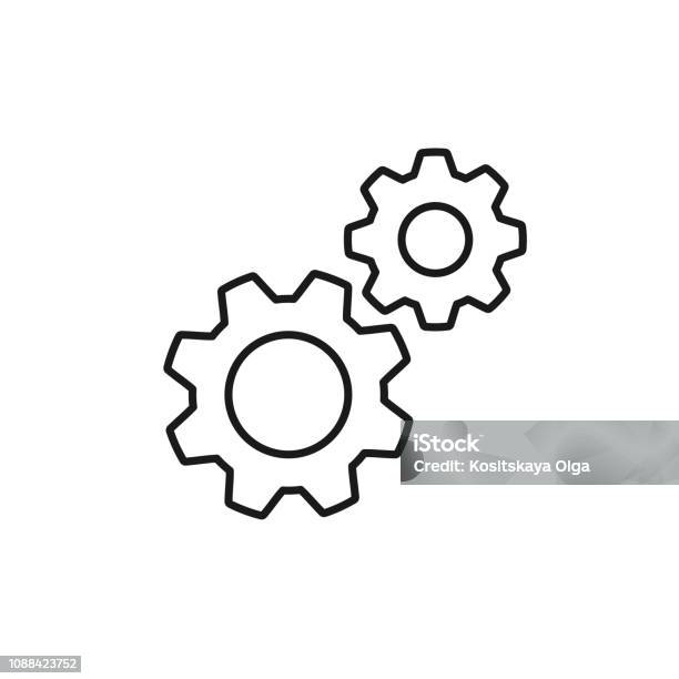 Black Isolated Outline Icon Of Two Cogwheels On White Background Line Icon Of Gear Wheel Settings Stock Illustration - Download Image Now