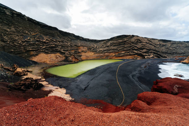 Volcanic Lake El Golfo, Lanzarote, Canary Islands stock photo