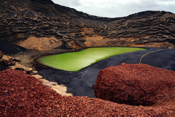 Volcanic Lake El Golfo, Lanzarote, Canary Islands stock photo