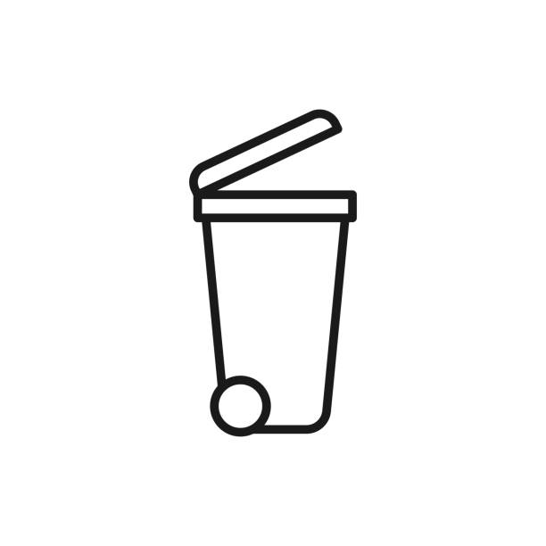 Black isolated outline icon of dumpster on white background. Line Icon of bin for trash. Black isolated outline icon of dumpster on white background. Line Icon of bin for trash bin stock illustrations