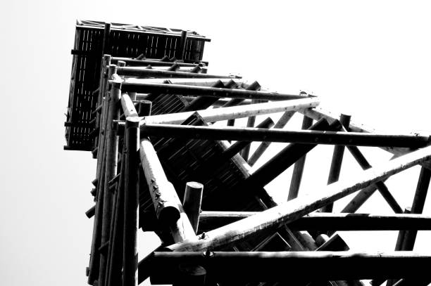istock Close up view on observation tower construction elements, wooden tower in forest 1088429482