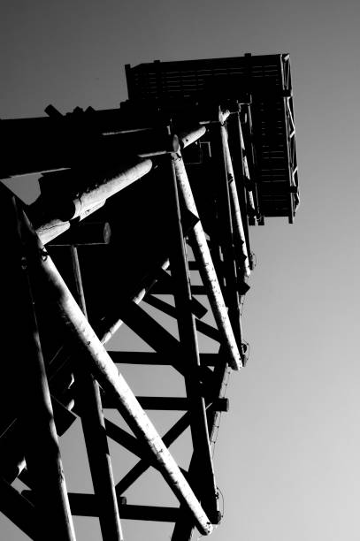 istock Close up view on observation tower construction elements, wooden tower in forest 1088429620