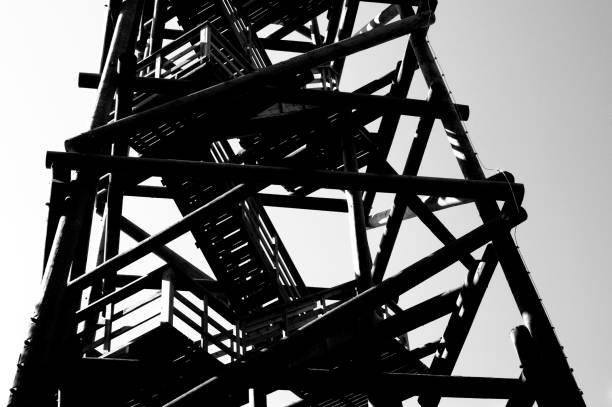 istock Close up view on observation tower construction elements, wooden tower in forest 1088432882