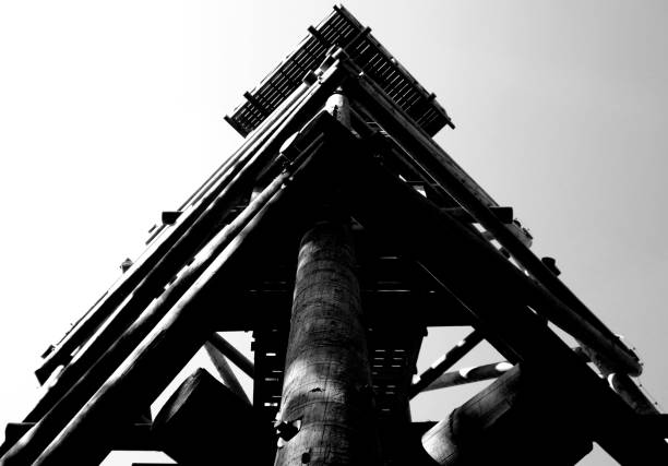 istock Close up view on observation tower construction elements, wooden tower in forest 1088435010