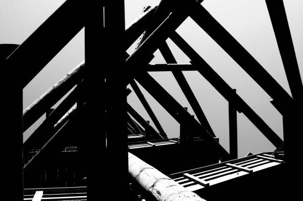 istock Close up view on observation tower construction elements, wooden tower in forest 1088435312