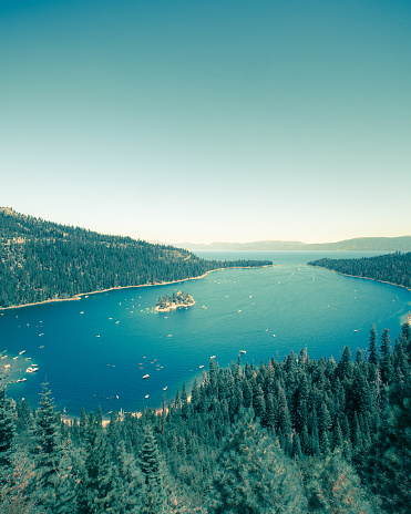 Emerald Bay Lake Tahoe California with a vintage tone effect