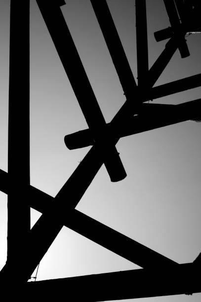 istock Close up view on observation tower construction elements, wooden tower in forest 1088443066