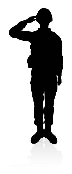 Soldier Silhouette Silhouettes of a military armed forces army soldier soldier stock illustrations