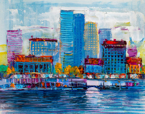 istock Abstract painting of urban skyscrapers. 1088448576
