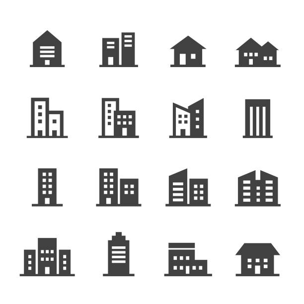 ikon bangunan - seri acme - tempat tinggal struktur bangunan ilustrasi ilustrasi stok