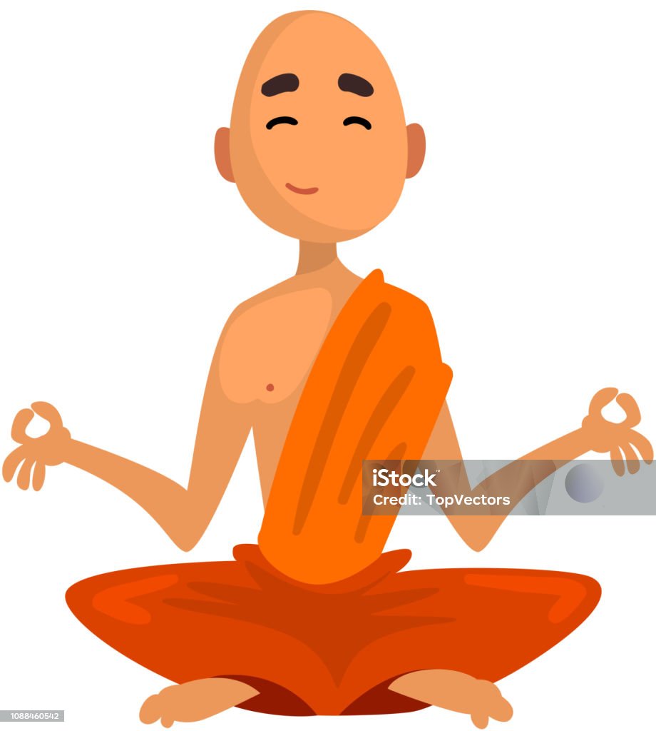 Nhân Vật Hoạt Hình Nhà Sư Phật Giáo Ngồi Thiền Trong Vectơ Áo ...