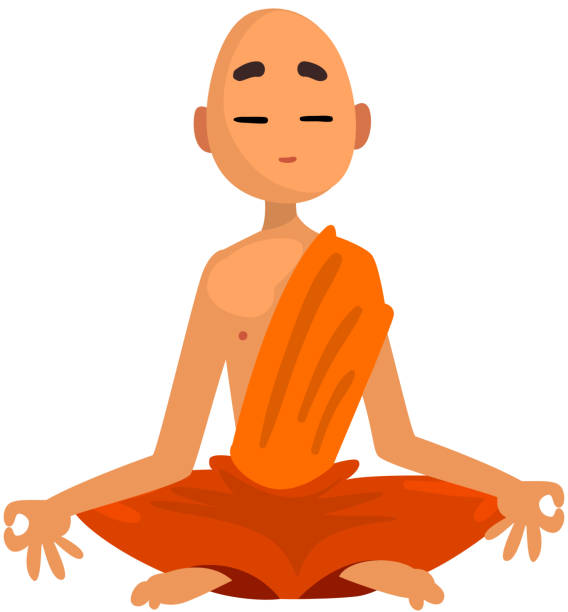 istock Buddhist monk cartoon character meditating in orange robe vector Illustration on a white background 1088460560