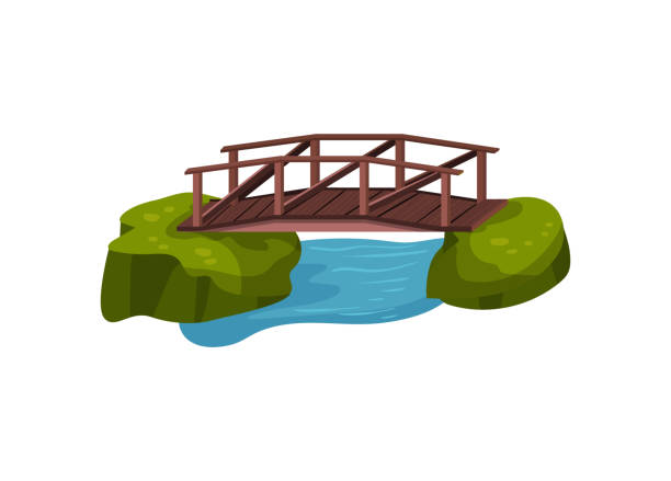 Small Wooden Bridge Over Blue Pond Or River Outdoor Object For City Park  Cartoon Landscape Design Flat Vector Illustration Stock Illustration -  Download Image Now - iStock