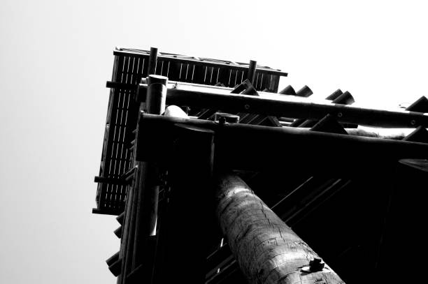 istock Close up view on observation tower construction elements, wooden tower in forest 1088465064