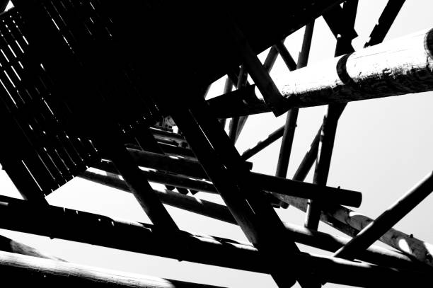 istock Close up view on observation tower construction elements, wooden tower in forest 1088465130