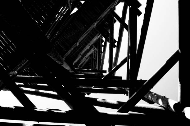 istock Close up view on observation tower construction elements, wooden tower in forest 1088465442