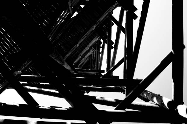 istock Close up view on observation tower construction elements, wooden tower in forest 1088465500