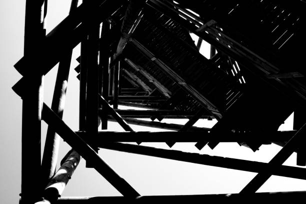 istock Close up view on observation tower construction elements, wooden tower in forest 1088465576