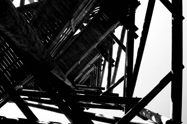 istock Close up view on observation tower construction elements, wooden tower in forest 1088465594