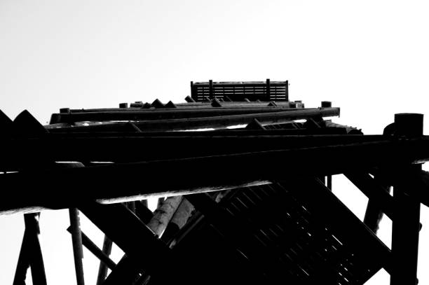 istock Close up view on observation tower construction elements, wooden tower in forest 1088465790