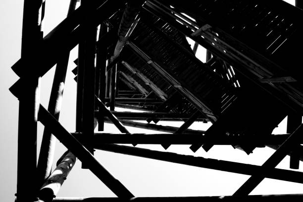 istock Close up view on observation tower construction elements, wooden tower in forest 1088465810
