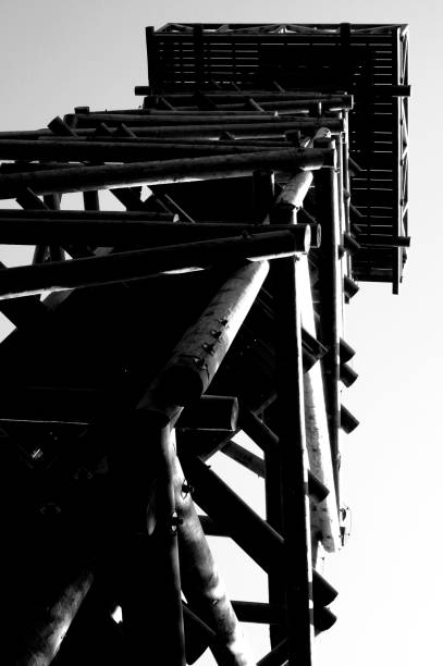 istock Close up view on observation tower construction elements, wooden tower in forest 1088467608