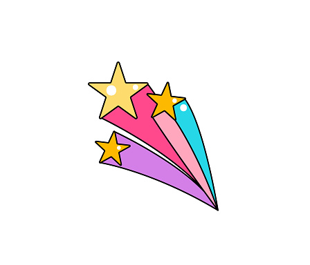 Falling star with tail vector background. Cool comic patch illustration.