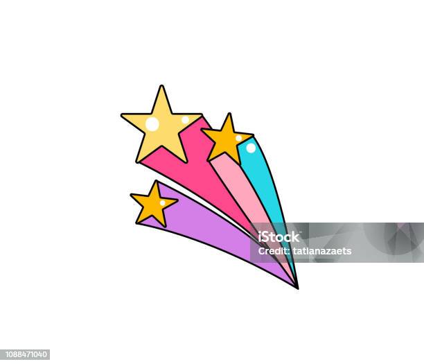 Falling Star With Tail Vector Background Cool Comic Patch Illustration Stock Illustration - Download Image Now