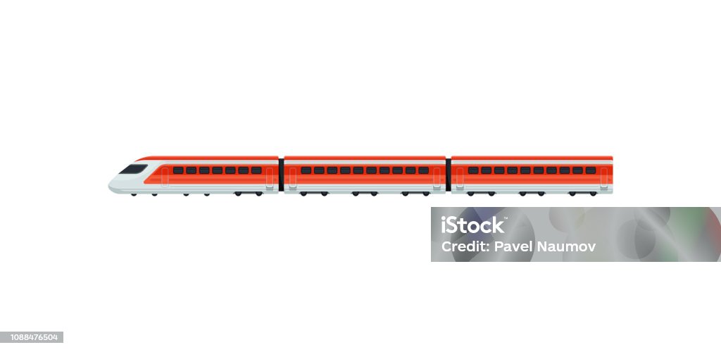 Express-Zug für die Passagiere des Flughafens. Elektrische Eisenbahn. Mit öffentlichen Verkehrsmitteln. Flache Vektorelement für mobile app oder Promo banner - Lizenzfrei Seitenansicht Vektorgrafik