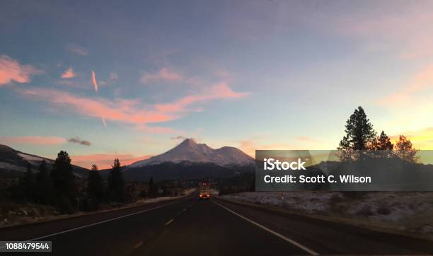 Mt Shasta Panorama Stock Photo - Download Image Now - Highway, Horizontal, Journey