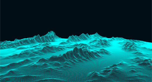 istock Abstract digital landscape with particles dots and stars on horizon. Wireframe landscape background. Big Data. 3d futuristic vector illustration. 80s Retro Sci-Fi Background 1088502702