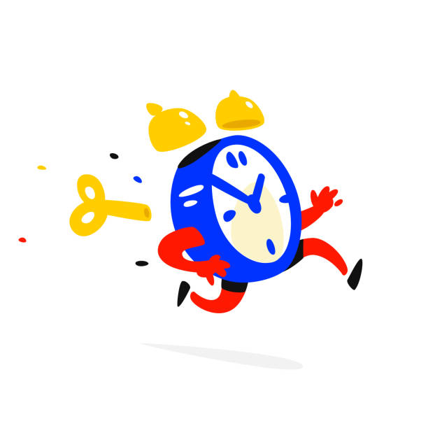 ilustrações de stock, clip art, desenhos animados e ícones de cartoon character running alarm clock. vector illustration. time is up. the clock is running. image is isolated on white background. flat illustration for banner, print and website. mascot company. - time and money