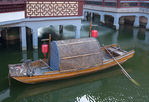 Traditional sampan in Yu or Yuyuan Garden in  the old city of Shanghai