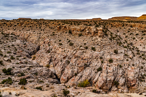 Black Dragon Canyon in Utah with blue sky.