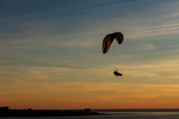 Paragliding at the black beach with sunset in background, 2018 Winter, San Diego, CA