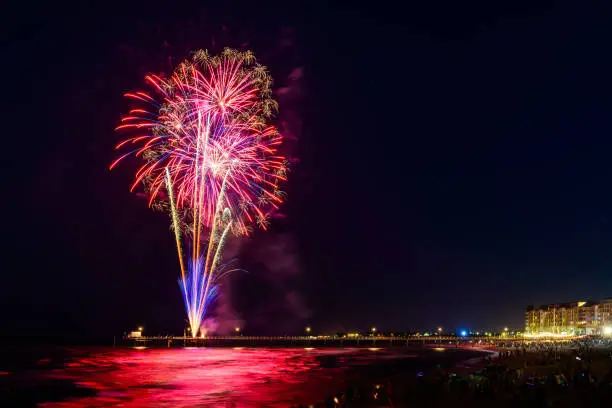 Photo of Firework display off the jetty at Glenelg beach, South Australia