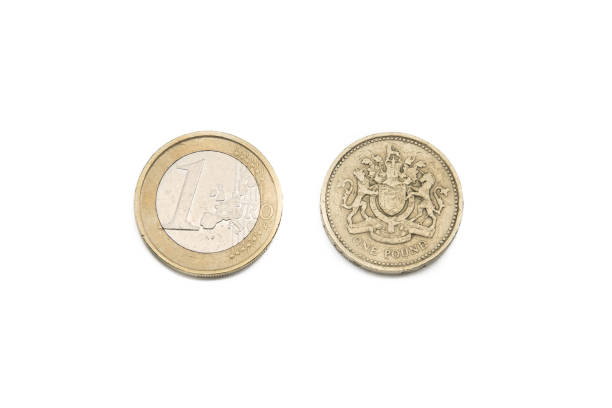 istock One Euro and Old One Pound Coins isolated on white background 1088594058
