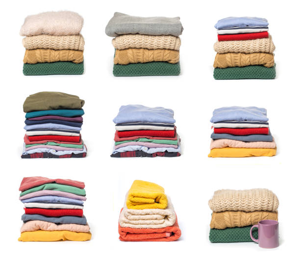 istock set of Stacks of folded clothes on white background 1088599684