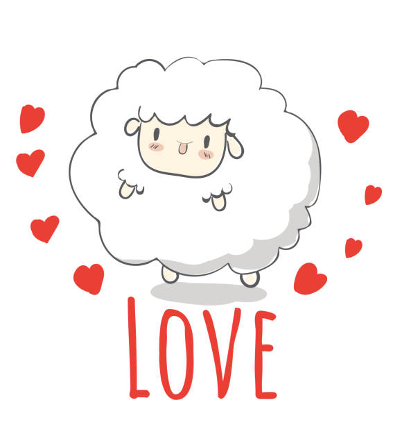 kreatywna ręcznie rysowana karta happy valentine's day, urocza kreskówka, owca, kartka z życzeniami z wektorem karty serca, elementy, miłość, ulotki, zaproszenie, broszura, plakaty, banery - cherry valentine stock illustrations