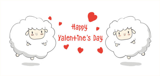 kreatywna ręcznie rysowana kartka happy valentine's day,cute cartoon,sheep, greeting card greeting card with heart card vector,elements,love,flyers, invitation, posters, brochure, banners [converted] - cherry valentine stock illustrations