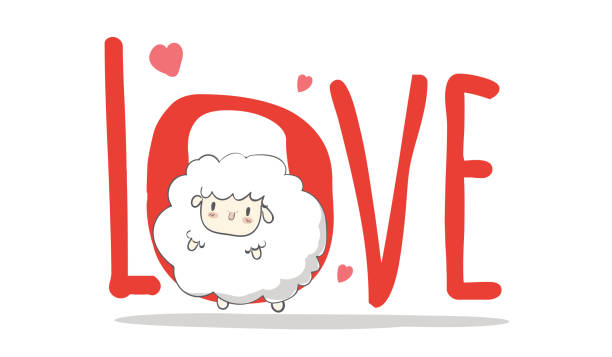 사랑, 창조적인 손으로 그린 카드 해피 발렌타인, 귀여운 만화, 양, 마음 카드 벡터, 요소, 사랑, 전단지, 초대장, 브로셔, 포스터, 배너와 함께 인사말 카드 인사말 카드 - cherry valentine stock illustrations