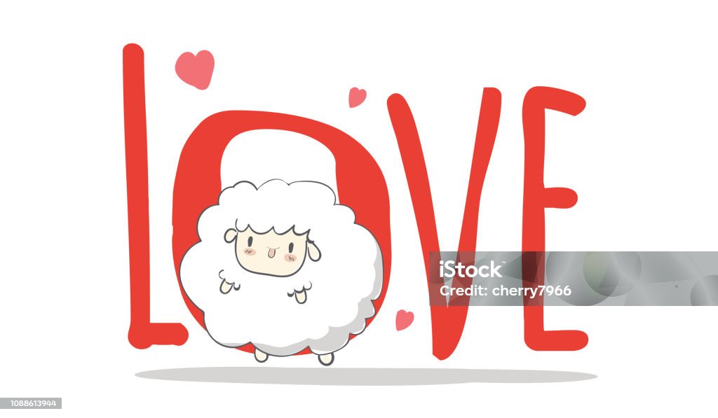 aşk, yaratıcı elle çizilmiş kartı Happy Valentine's Day, Sevimli çizgi, koyun, tebrik kartı tebrik kartı ile kalp kart vektör, öğeleri, aşk, el ilanları, davetiye, broşür, poster, afiş - Royalty-free Aşk Vector Art