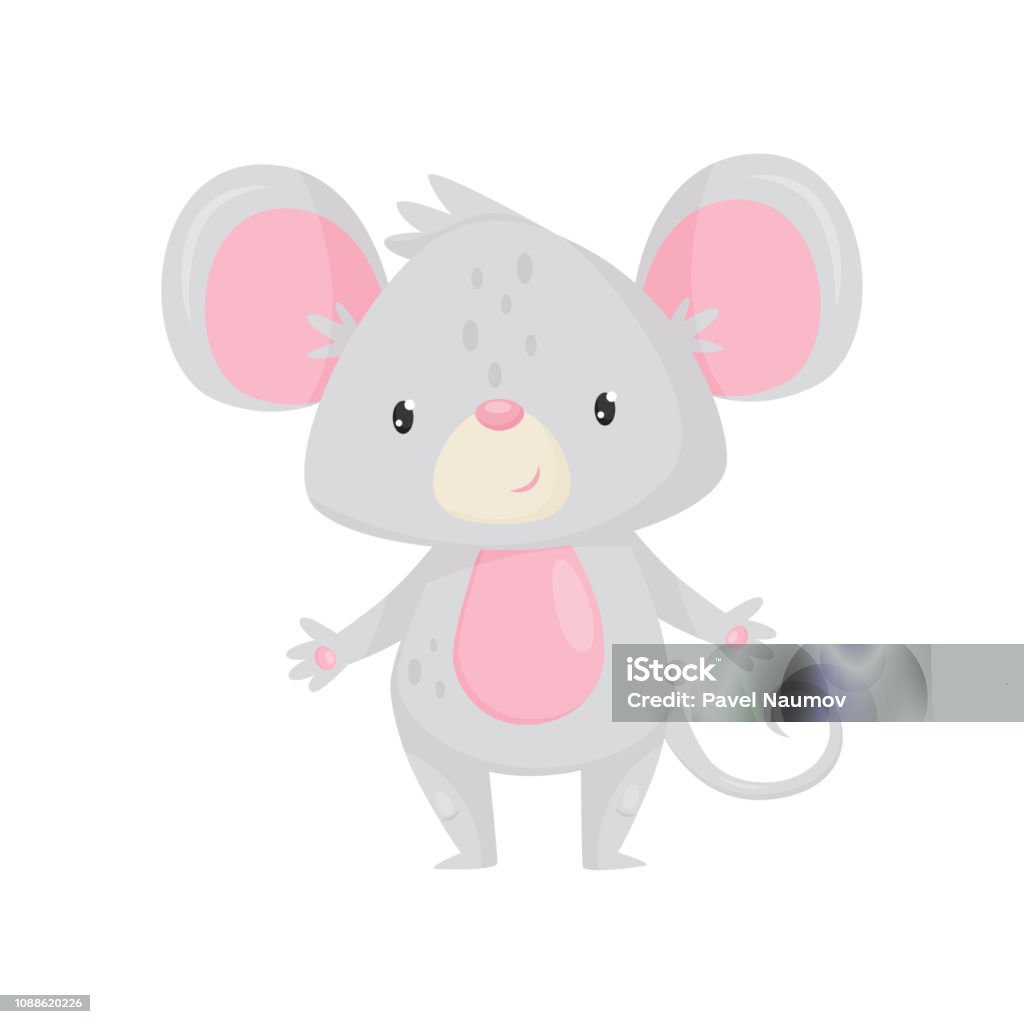 Adorable Mouse With Shiny Eyes Cartoon Rodent With Pink Belly Big Ears And  Long Tail Flat Vector Icon Stock Illustration - Download Image Now - iStock