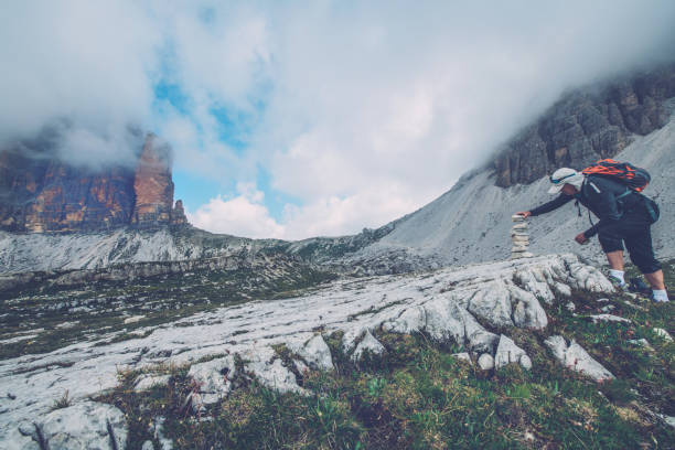 View of the mountains east of Tre Cime di Lavaredo (Three Pinnacles / Drei Zinnen) from the South, in Dolomite Alps, Tyrol, Italy. Nikon D850.