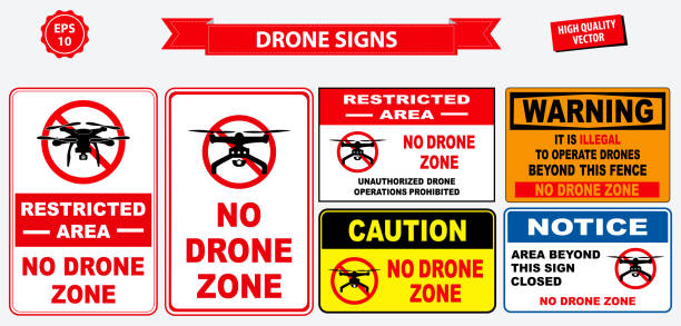 ilustrações, clipart, desenhos animados e ícones de conjunto de nenhum sinal de zona de zangão. - drone subindo