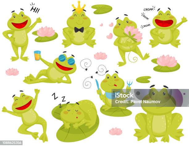 Ilustración de Conjunto De Vector Plano De Rana En Diferentes Acciones Personaje De Dibujos Animados De Sapo Verde Divertido y más Vectores Libres de Derechos de Rana - iStock Ilustración de Conjunto De Vector Plano De Rana En Diferentes Acciones Personaje De Dibujos Animados De Sapo Verde Divertido y más Vectores Libres de Derechos de Rana - iStock