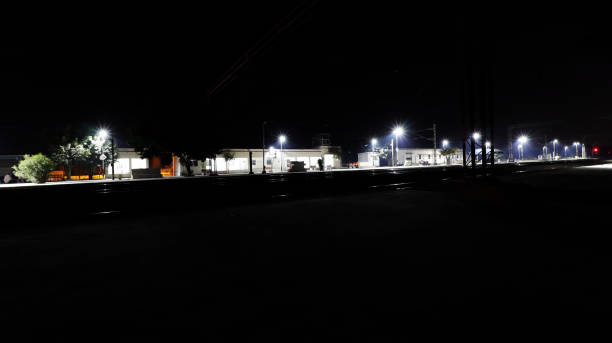 istock Railroad station at night 1088625656