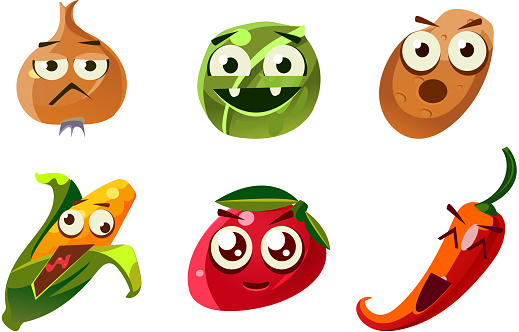 Flat Vector Set Of Emotional Vegetables Funny Cartoon Characters With  Different Facial Expressions Stock Illustration - Download Image Now -  iStock