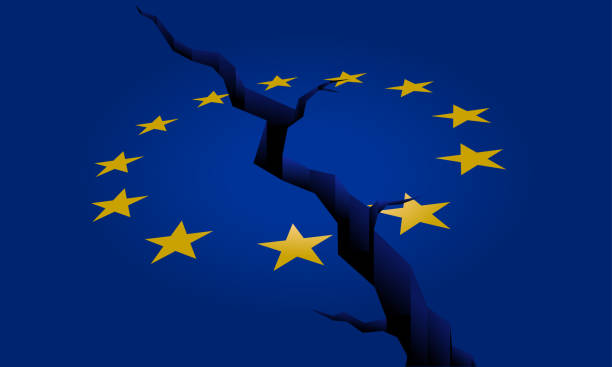 Cracked European Union, vector illustration Cracked European Union, europe flag with crack, brexit theme, vector illustration british falling pounds stock illustrations